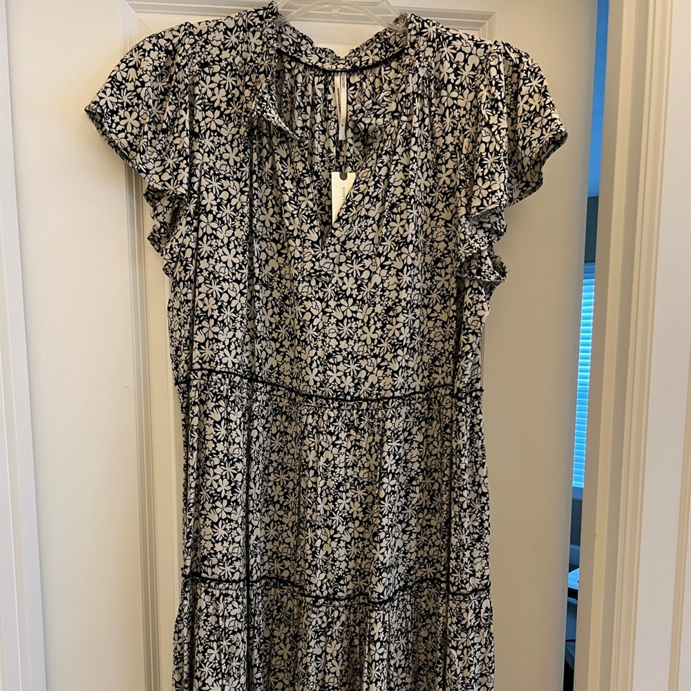 Anthropologie Black and White Floral Midi Dress
